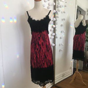 DIANE VON FURSTENBERG BLACK LACE RED SILK PRINT